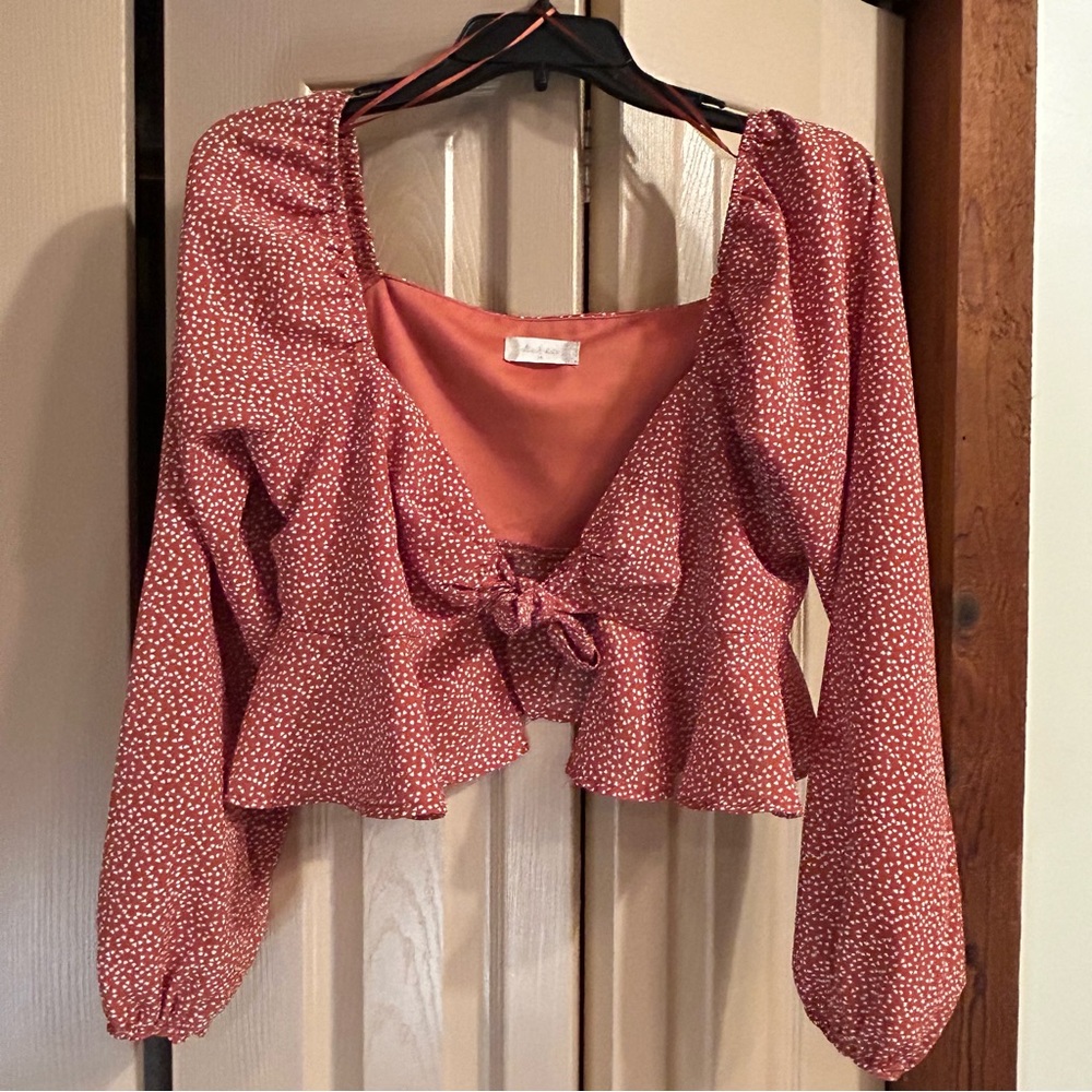 Altar'd State "Arianna" crop top rust-colored with white ditsy floral print Sz M